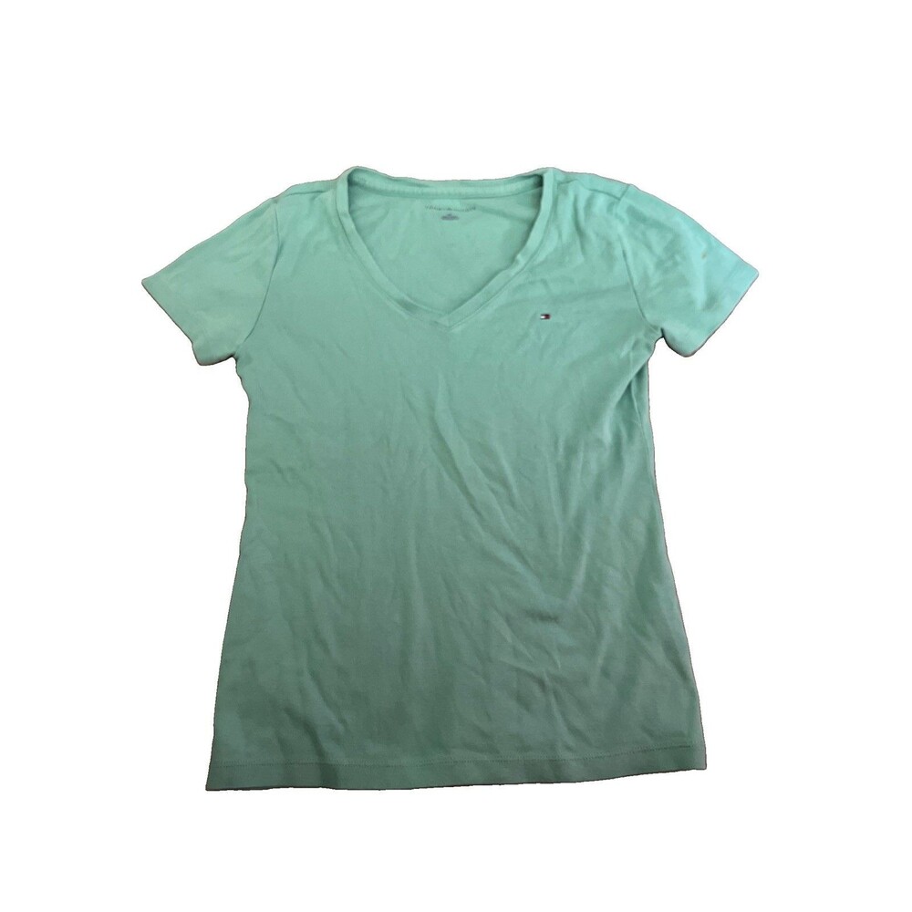 Tommy Hilifiger Woman’s V Neck Tee Shirt Size Small Logo Basic Classic